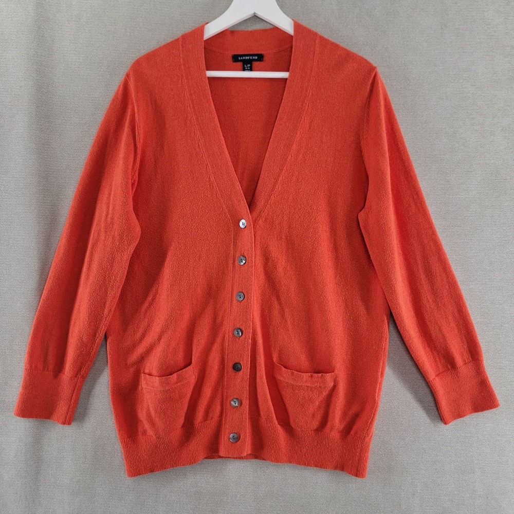 Lands End Womens Sweater Cashmere Blend Cardigan Size Large Academia Preppy Fall